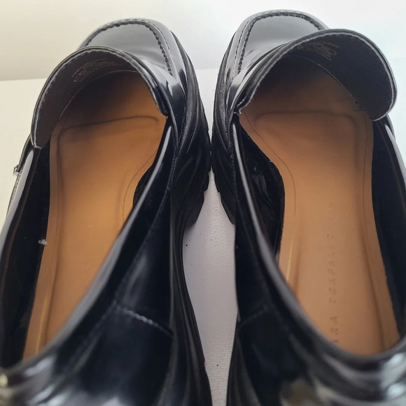 ZARA Chunky Trafaluc Shoes Womens Size 38 US7 Black Patent Leather Pre Owned - Picture 8 of 9